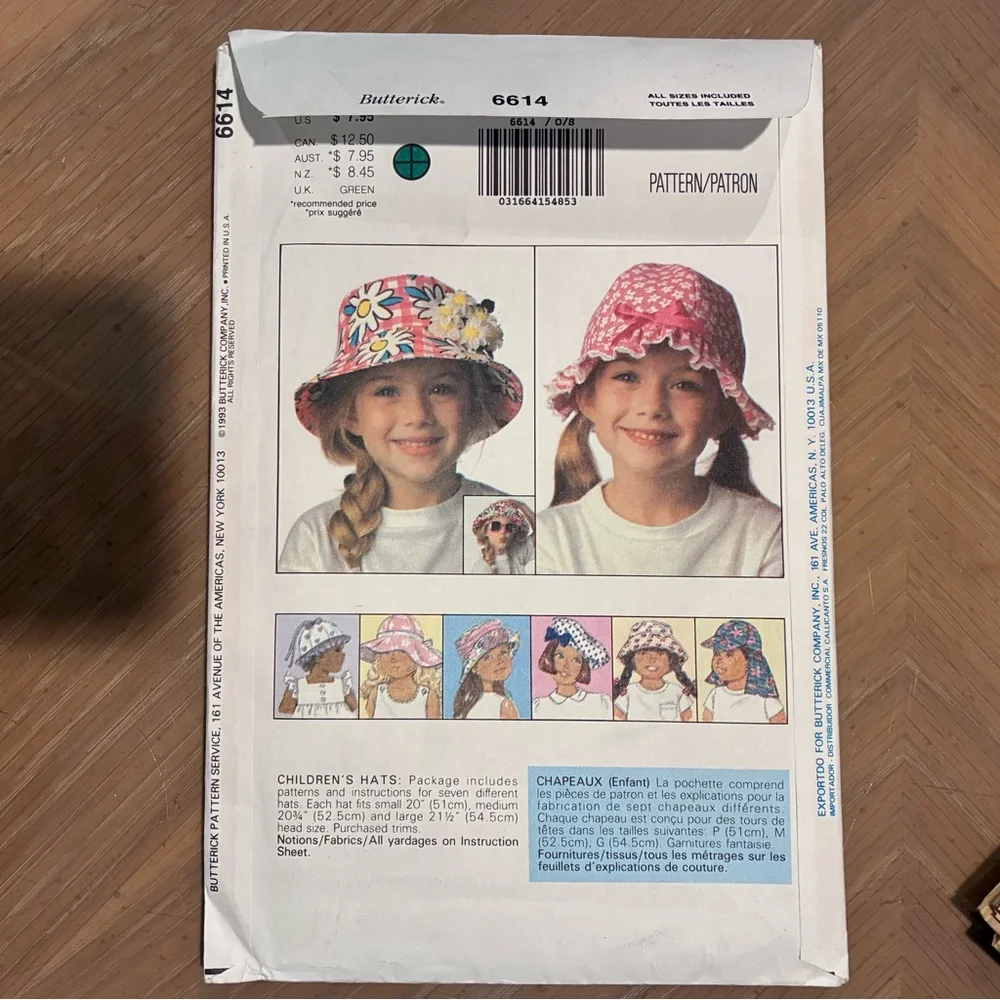 VINTAGE Unused UNCUT Sewing Patterns.  (2) NEW in original packages 1993. Hats.